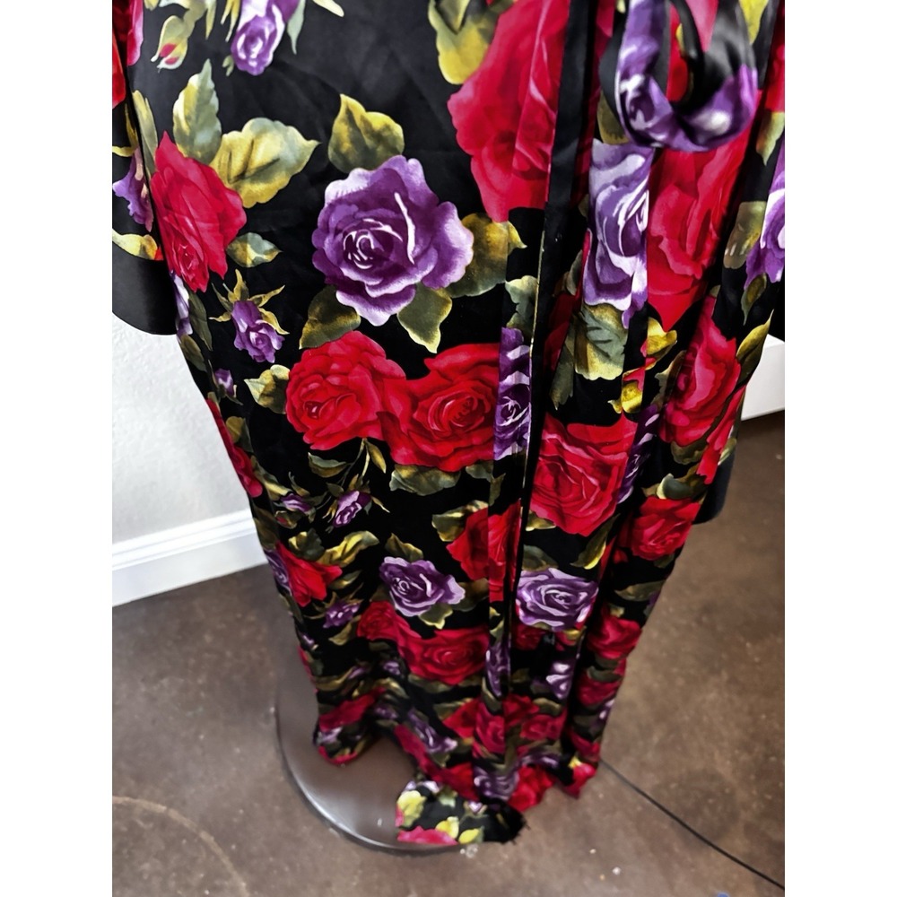 VTG Rare!! Victoria's Secret 100% Silk Black Rose Floral Maxi Robe Women's Small - Picture 4 of 11